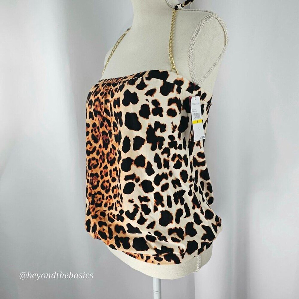 Vince Camuto Cheetah Print Chain Halter Blouson Tankini Top Women's Size M NWT - Picture 4 of 13